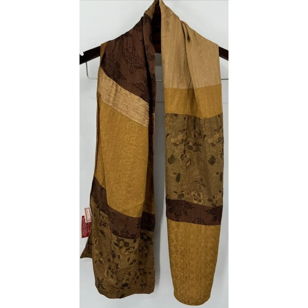 Vintage April Cornell‎ Scarf Patchwork Floral Lined Brown Boho Romantic